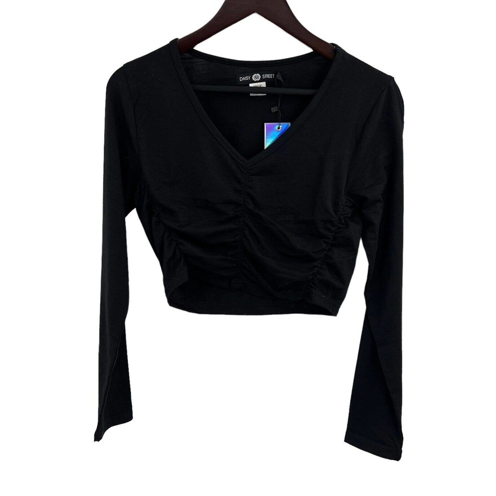 Daisy Street Black Long Sleeve Crop Ruched Front‎ Size Small New